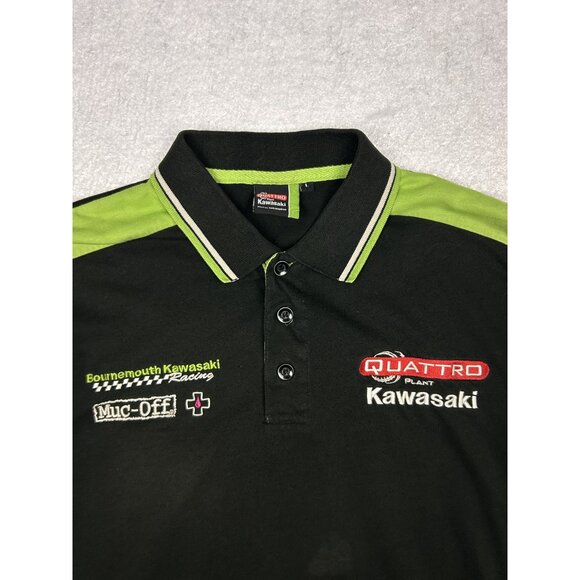 Kawasaki Quattro Plant Official Polo Shirt Men L Racing Motorcycle Black Green - Picture 3 of 13